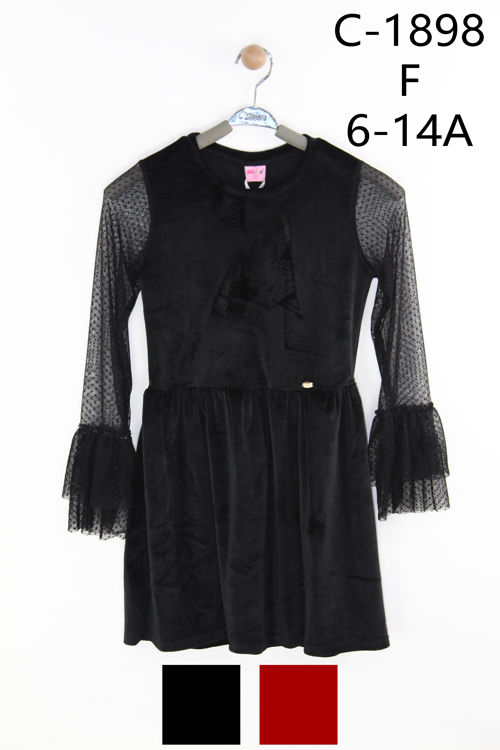 Picture of C1898 GIRLS WINTER VELVET DRESS WITH PLAIN SLEEVES